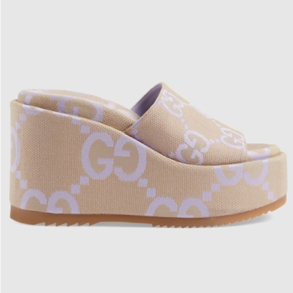 New GUCCI GG Monogram Jumbo GG Platform Slide Wedge Sandals 40